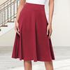 Women Knitting Skirt Elastic High-Waisted Solid Color Knee-Length Skirt Breathable A-Line Skater Skirt