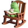 DIY Handmade Micro Rocking Chair Cute Mini Frog Resin Figurine with Book Coffee Office Desktop Decorative Item