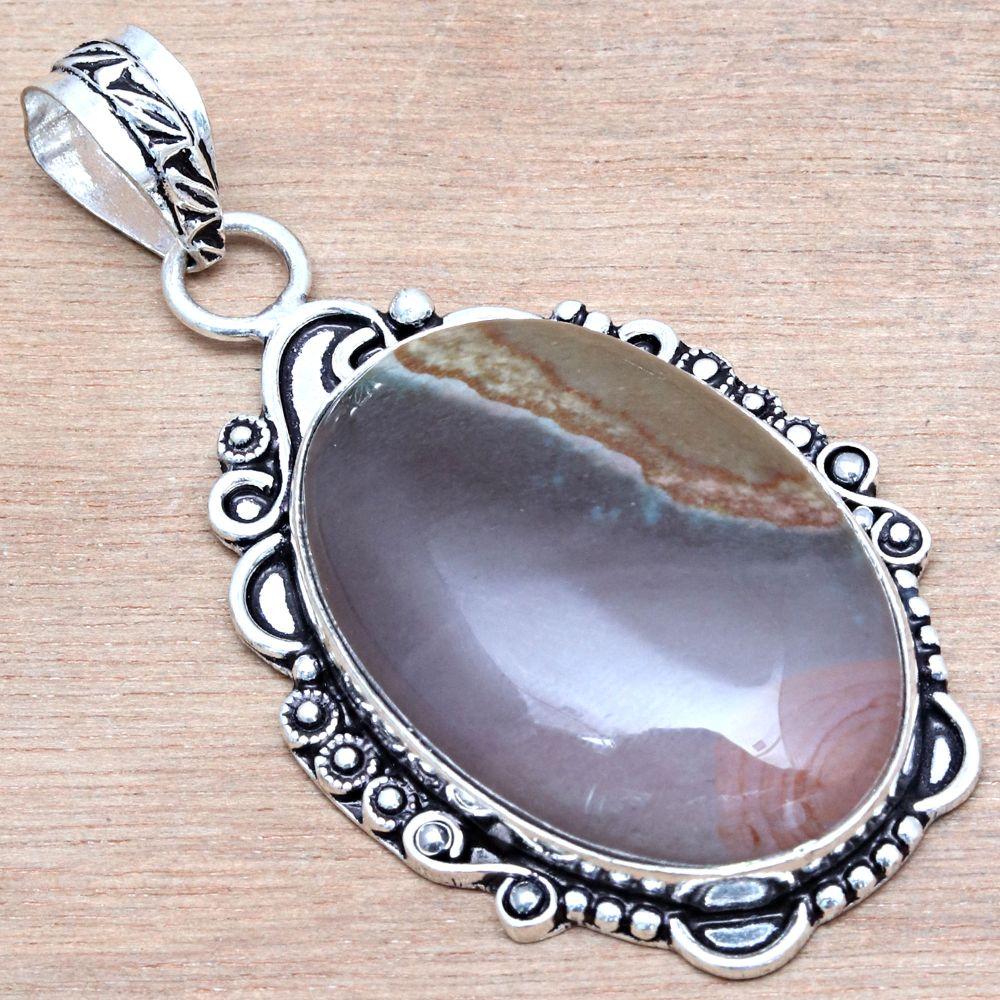 Pendant Polygram Jasper Gemstone Mother'Day Silver Jewelry 2.25"