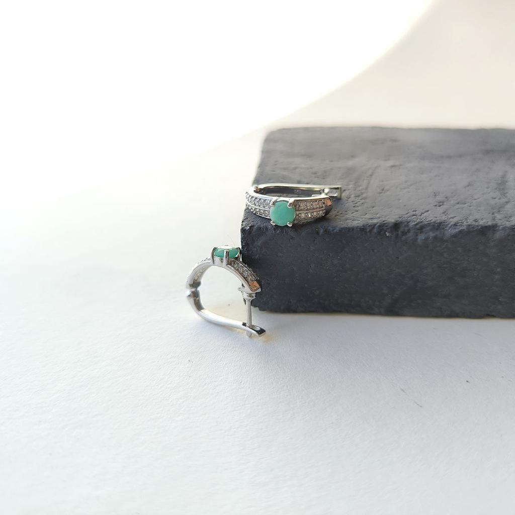 Silver Earrings with Natural Emerald 1.528ct, Cubic Zirconia (2163534)