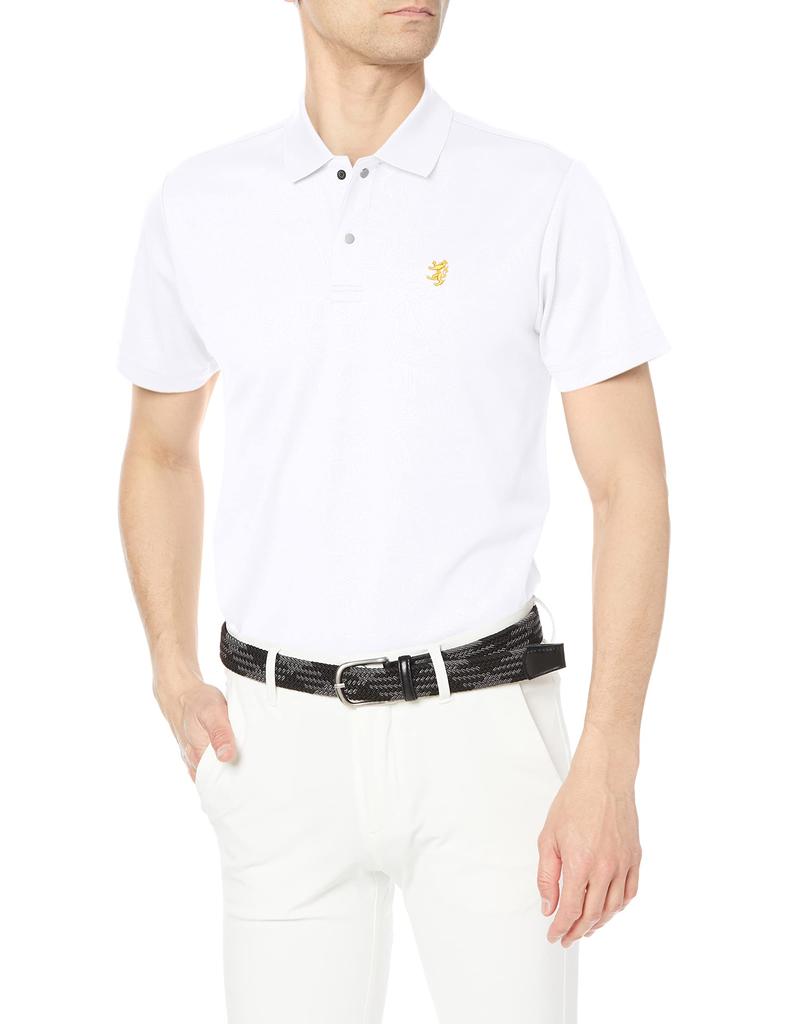 Admiral Golf ADMA240 Leaf Embossed Short Sleeve Polo Size L Men's Shirt, White,