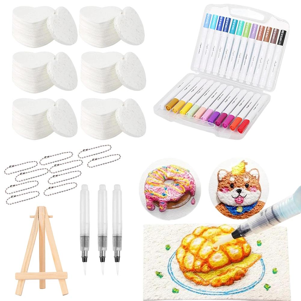 Magic Puffy Paint Art 3D Drawing Magic Canvas Sponge with 10 Foam Paint Paper and 12 Markers and 3 Soft Tip Water Storage Brush