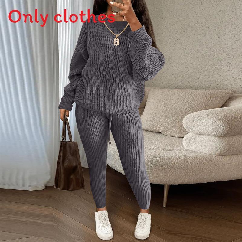 Womens Cozy Knit Sweater Pants Set With Belt For Casual Winter Wear