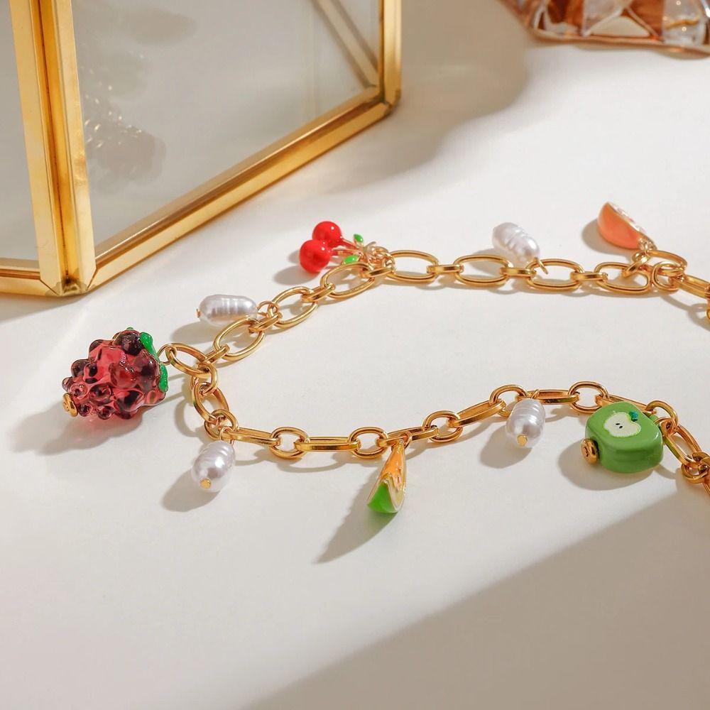 Retro European Style Strawberry Necklace Fruit Series Love Chain Choker Cherry Bracelet  Travel