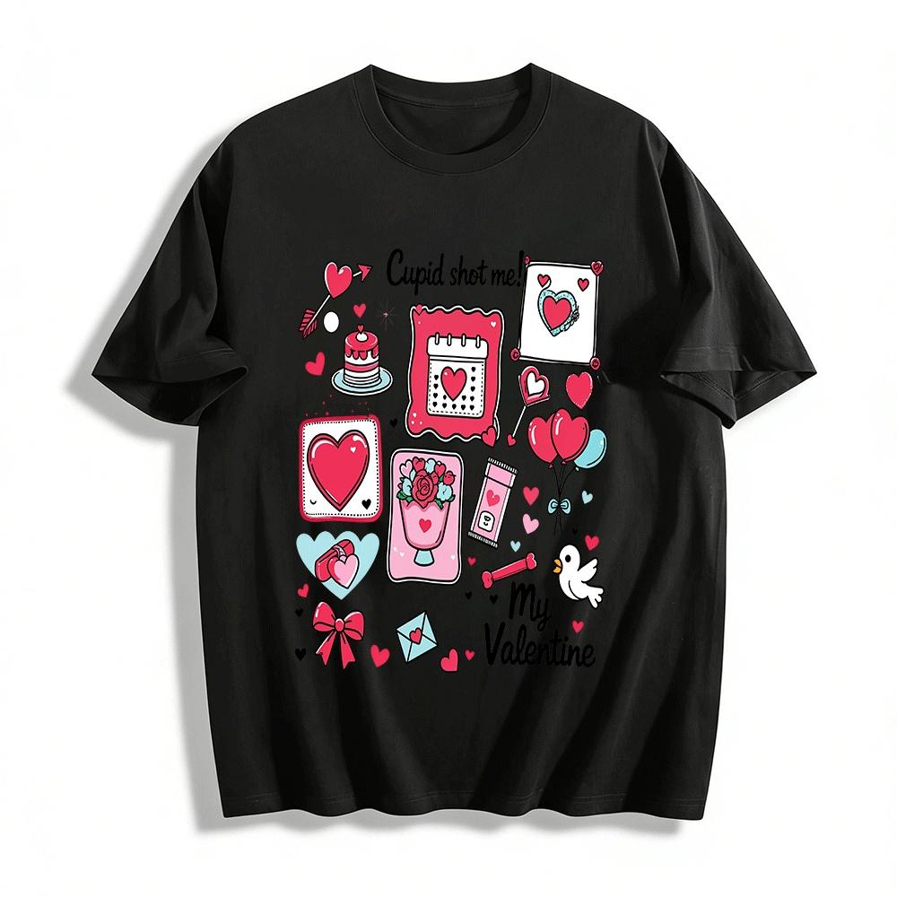 Cupid Shot Me Valentine Themed Print Casual Couple Tops Pure cotton T-shirt XXS
