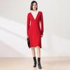 Sanpowa 100% Merino Wool Half-High Collar A-Line Dress