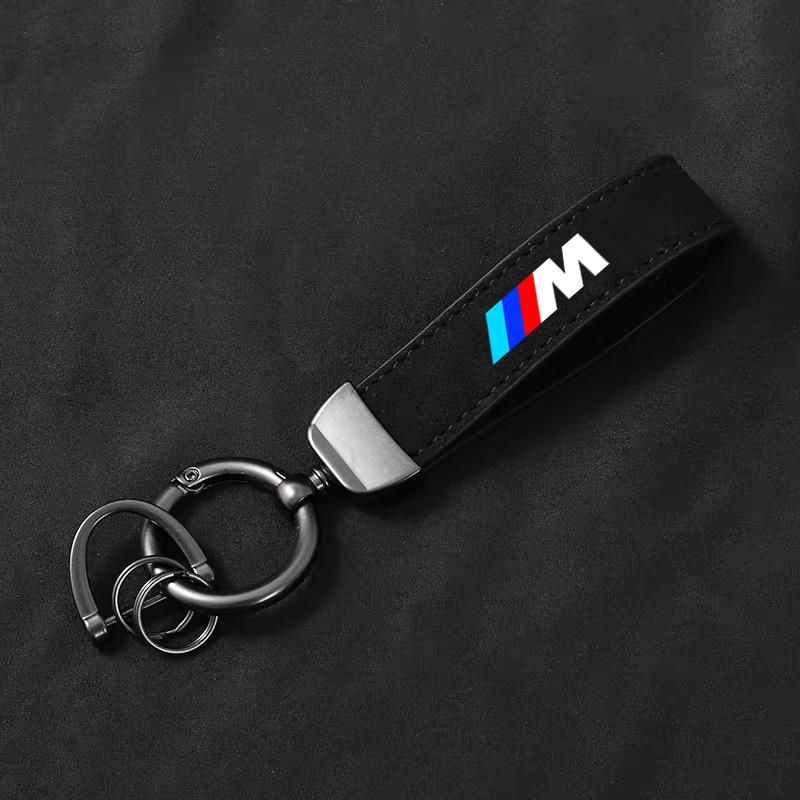 KQBU1 Car Styling Emblem Zinc Alloy Keyring Motorcycle Suede Leather Keychain for BMW M Performance E30 E34 E36 F21 F30 F35 M3 M5 X3