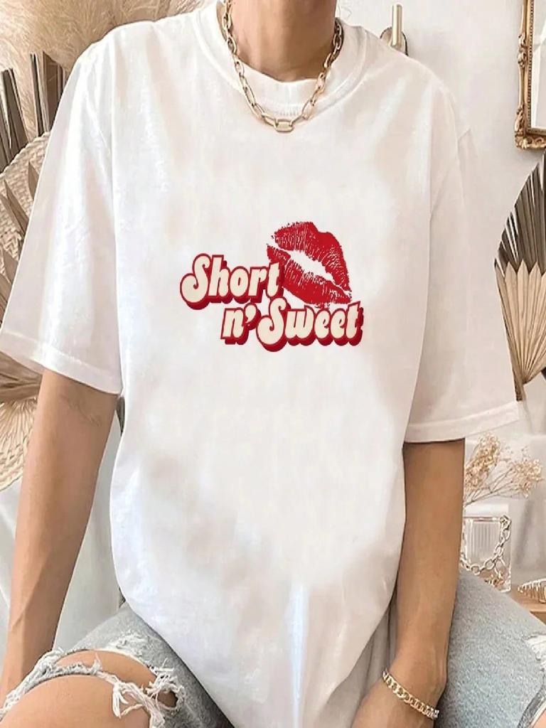T-Shirt Design_ Printed T-Shirt, Short-Sleeved, Round-Neck Casual Top, Summer And Spring Women's Aesthetic Clothing