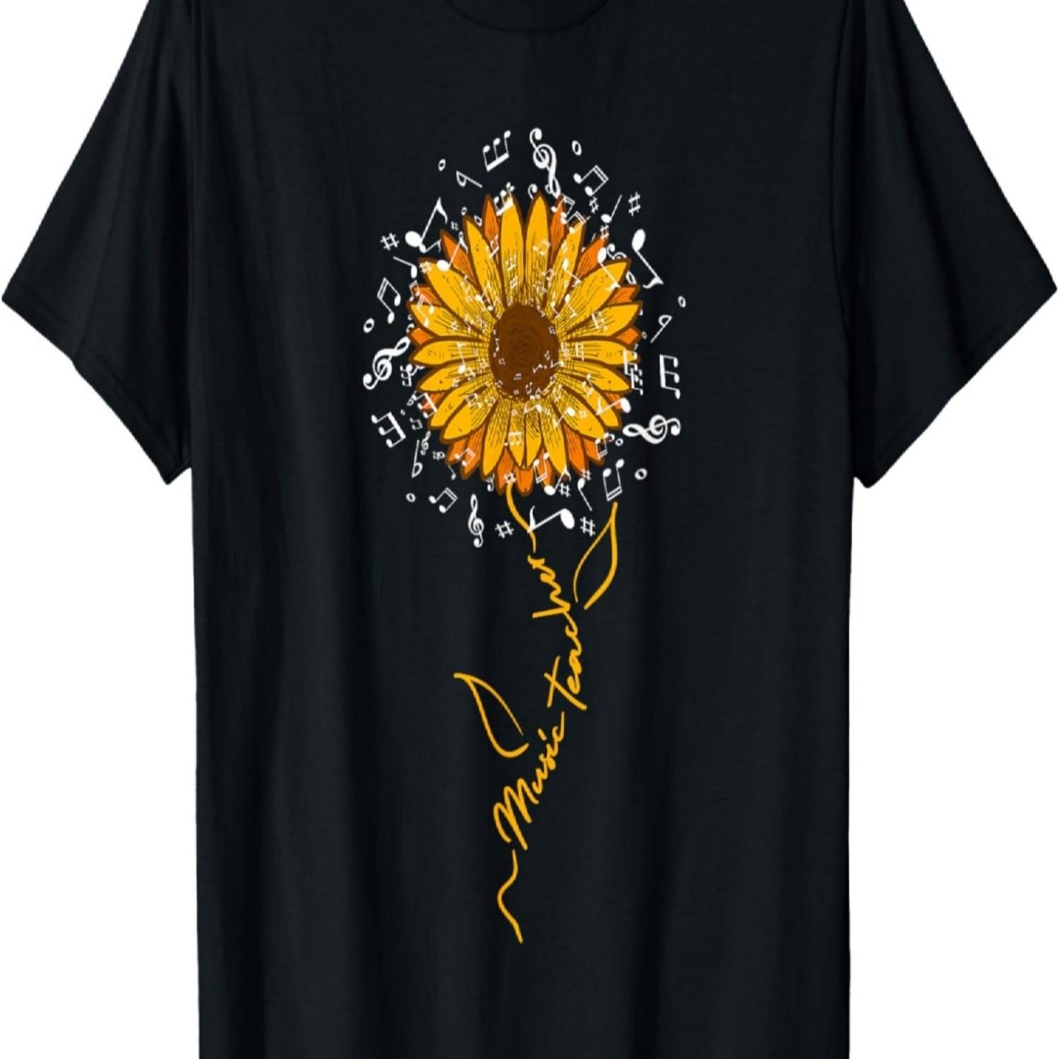 Music Teacher Shirt Sunflower Music Notes Musician Singer T-Shirt S чёрный