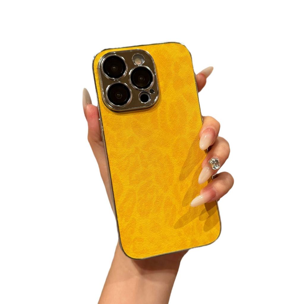 Electroplated leopard print mobile phone case is suitable for Apple 17PROMAX trend 16 lens film 14 fine hole 12 sticker 17