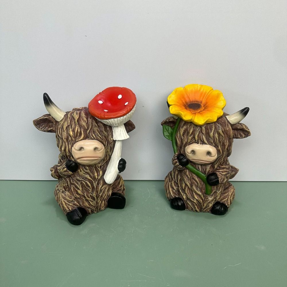 Resin Cow Statue Adorable Animal Sculpture Ornament Crafts Highland Yak Sign Figurine  Patio