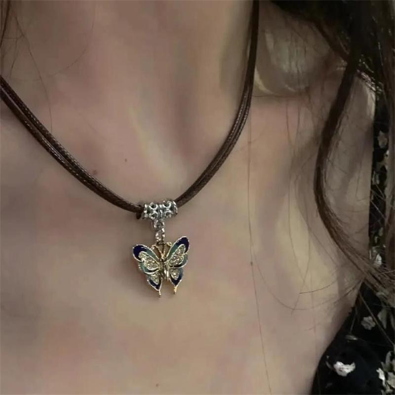 Chiński Styl Vintage Kolorowy Wisiorek Motyl Naszyjniki Łańcuszki z Koralików Choker Zestaw Biżuteria Fashion Dla Kobiet Akcesoria Prezentowe