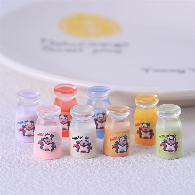10Pcs Cute Simulation Transparent Milk Bottle Dollhouse Toys Miniature Ornaments Home Decoration Girly Resin Accessory Kids Gift