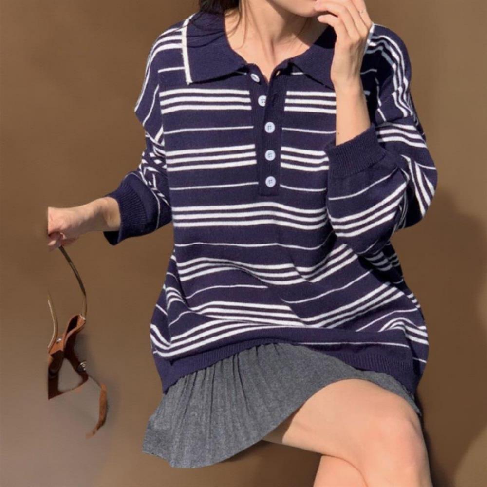 New ArrivalS Open Run Women S looSe Fit Stripe Collar Long Sleeve Knit