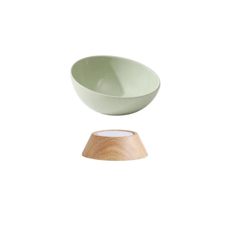 Cat Tilted Ceramic Bowl Small Dogs Elevated Food Water Feeders Pet Drinking Eating Supplies with Wooden Stand