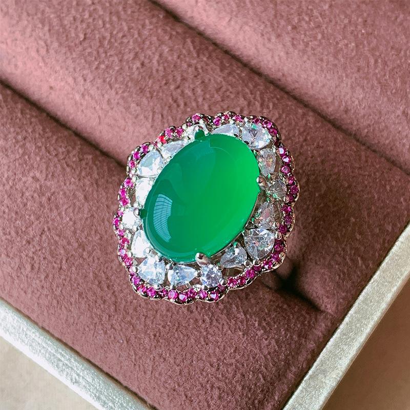 

Jewelry Copper Bottom Gold-Plated Ice Seed Fluorescence Simulation Chalcedony Plain Surface Temperament Set 10 * 14