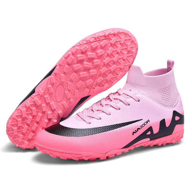 Unisex Football Boots Original Pink Women High Ankle Sports Shoes FG/TF Youth Cleats Professional Men occer Training Sneakers