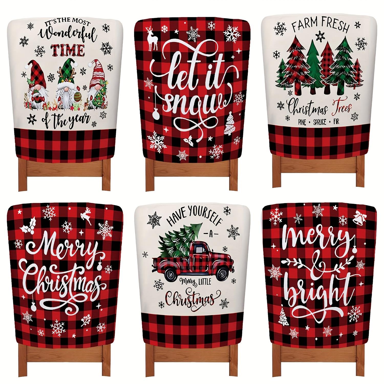 

Classic Farmhouse Christmas Chair Slipcovers Set of 6, Red and Black Plaid Polyester Chair Covers with Festive Holiday Designs 50x60cm