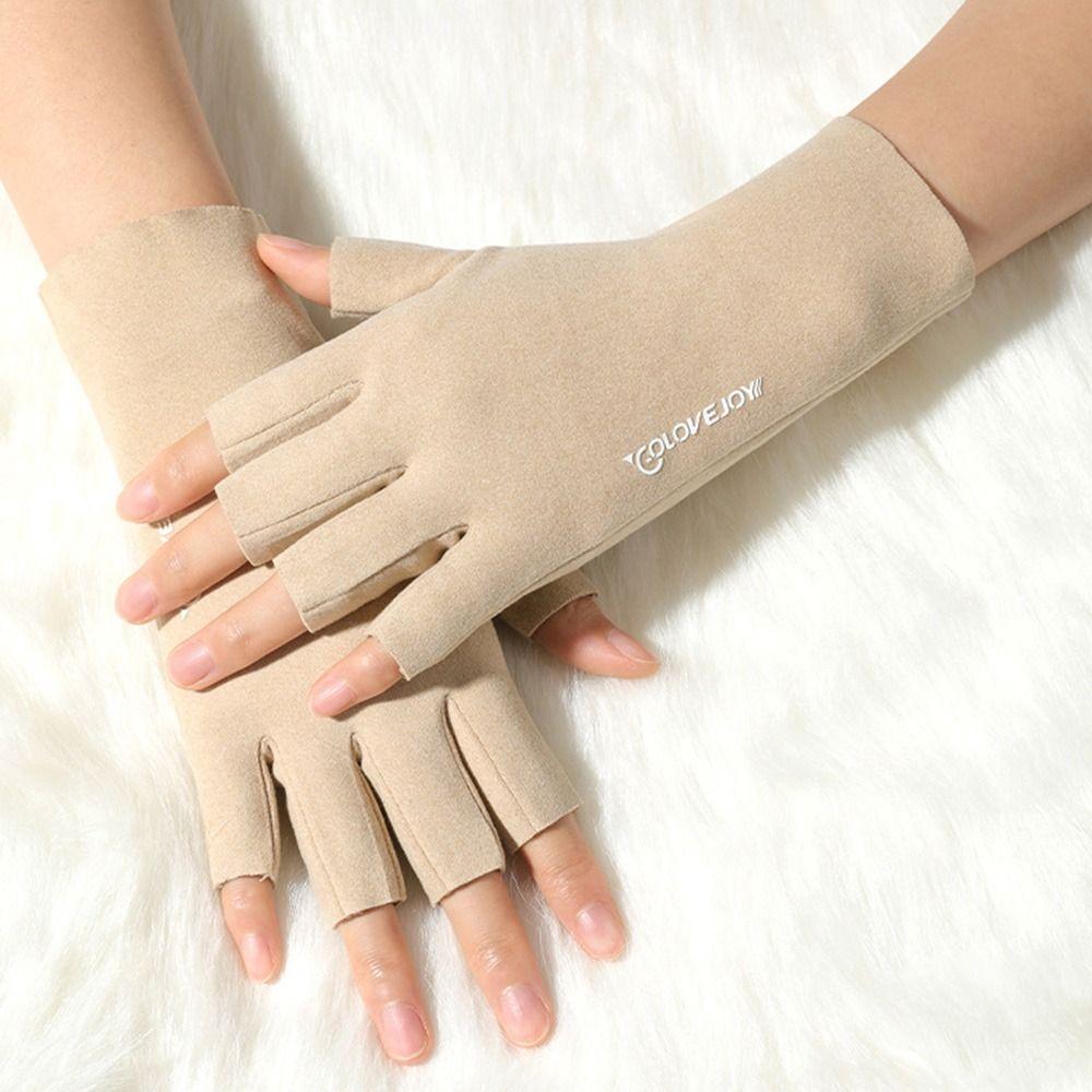 

Velvet Touchscreen Half Finger Gloves Autumn Winter Solid Color Gloves Semi-Finger Short Mittens Gloves бежевый