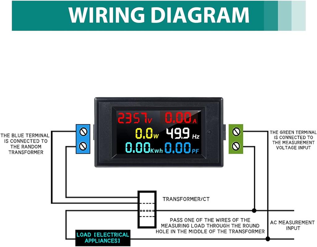 2 Pieces 80-300V 100A Digital Multimeter Voltmeter LCD Voltage Current Power Factor Tester