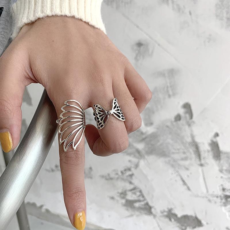 Retro Style Silver Butterfly Wing Ring For Women Fashionable Adjustable Finger Jewelry