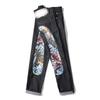 RogueWave New Japanese Hipster Retro Hip-hop Fashion Print Jeans High Street Leisure Slim Straight Embroidery Y2k Print Stitching Trousers