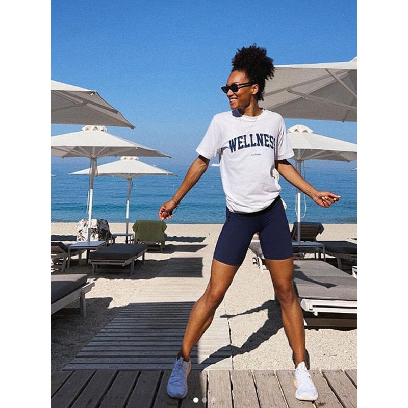 Wellness American Retro Sports Running Fitness Loose, Comfortable and All-Matching Pure Cotton Shoulder Short Sleeve T-shirt for Women