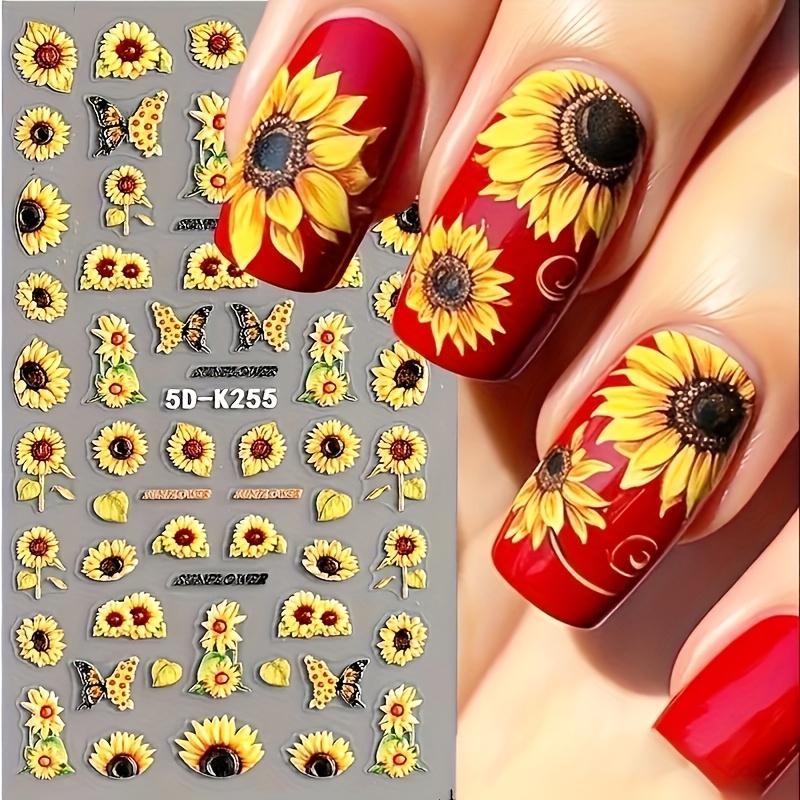 

1pc Vibrant Sunflower Nail Art Sticker - Stylish Red & Yellow Design with Detailed Patterns - Easy to Apply, Long-Lasting Manicure Decal