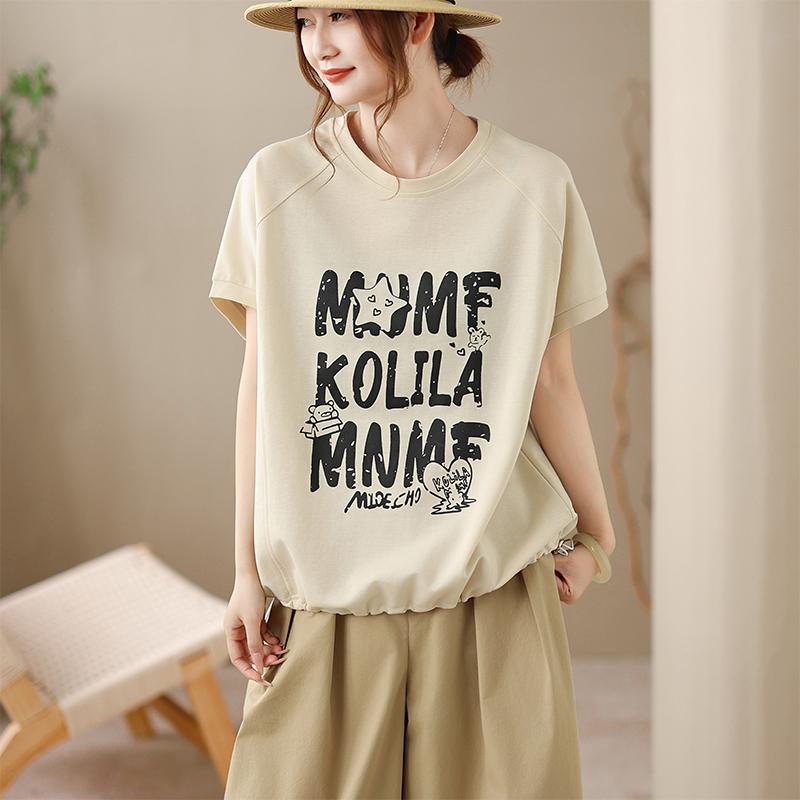 DIMANAF 2026 Plus Size Summer Women T-Shirts Casual Lady Tops Tunic Shirt Printing Oversize Loose Tees Cotton