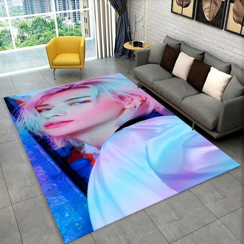 Fashion Kpop Hyunjin Stray Kids Non-Slip Area Rug for Living Room,Bedroom,Playroom,Soft Carpet Floor Mat Home Decor Rug Kid Room