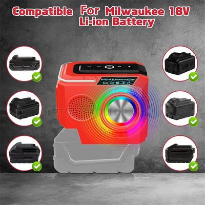 Dual Diaphragm Bluetooth Speaker Cordless Player Loudspeaker For Dewalt/Milwaukee/Bosch 18V Lithium Battery with USB