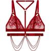 Red Rose Embroidered Zodiac Lingerie Set: Triangle Thong, Neck Collar, Bra (72109)