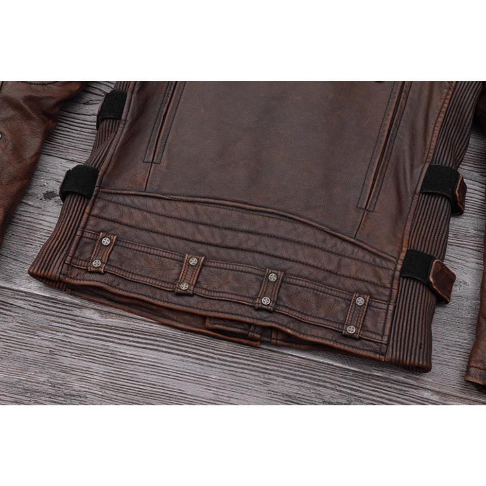 Chinese Size Heavy Motorcycle Jacket Natural Cowhide Leather Top Layer Brown Causal Vintage Retro Moto Suit Leather Coat Winter