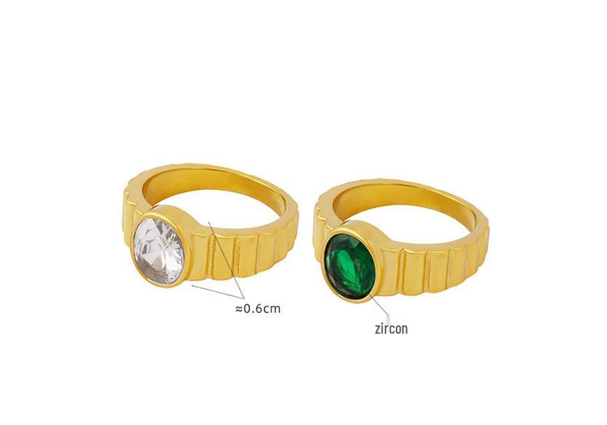 Retro Gold-Plated French Ring with White & Green Cubic Zirconia