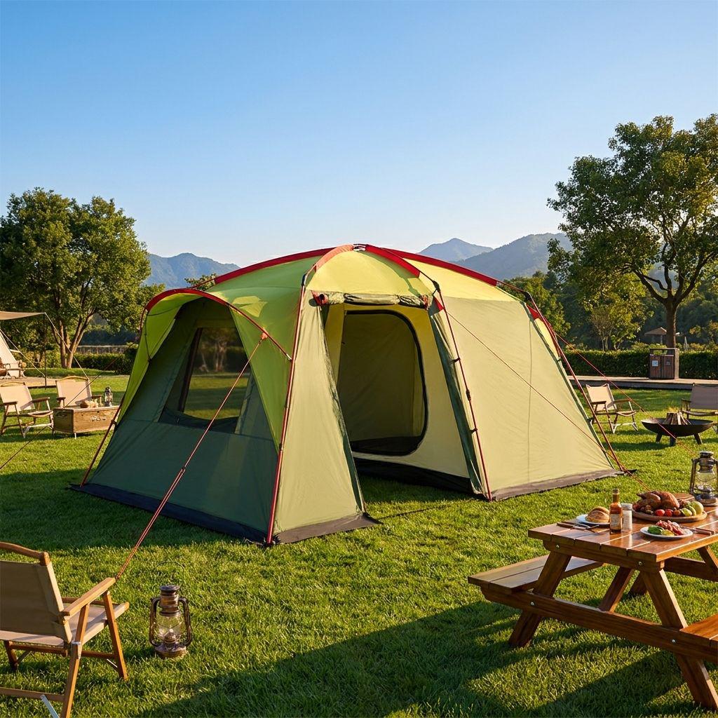 3-4 Person Double Layer Outdoor Tent: Large, Rainproof, Sun-Protected, Thickened for Camping & Home Use 3-4 Person зелёный