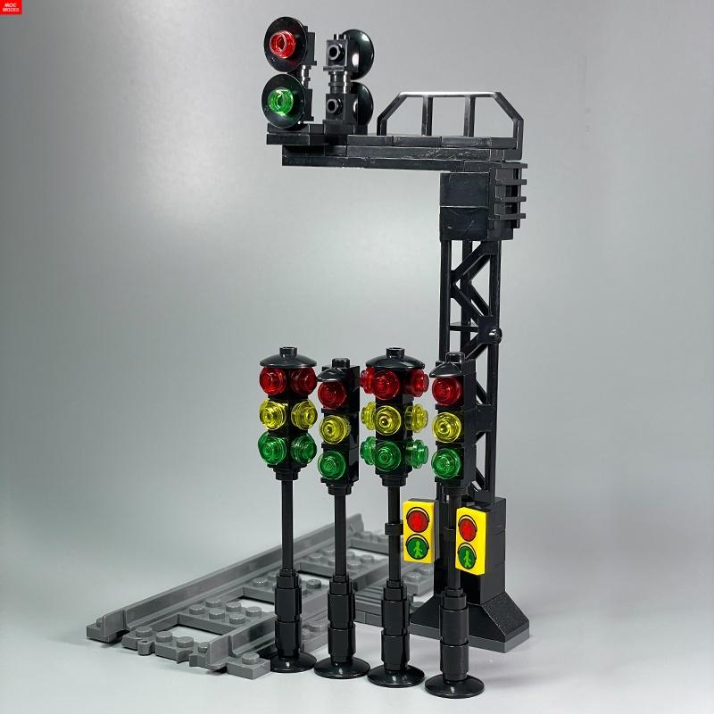Non-Toxic Moc Bricks Railway Traffic Road Street Red Light Solar Crosswalk Sign Fence City Educational Building Blocks Dolls Kids Gifts