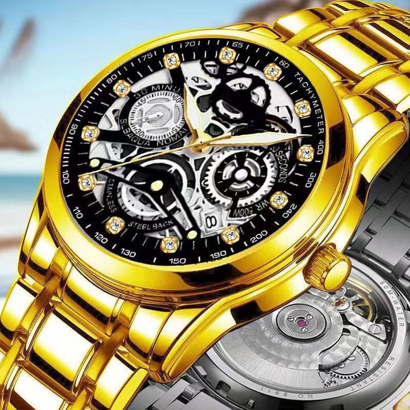 Men'S Automatic Waterproof Luminous Hollow Fashion Fake Mechanical Watch Through The Bottom
