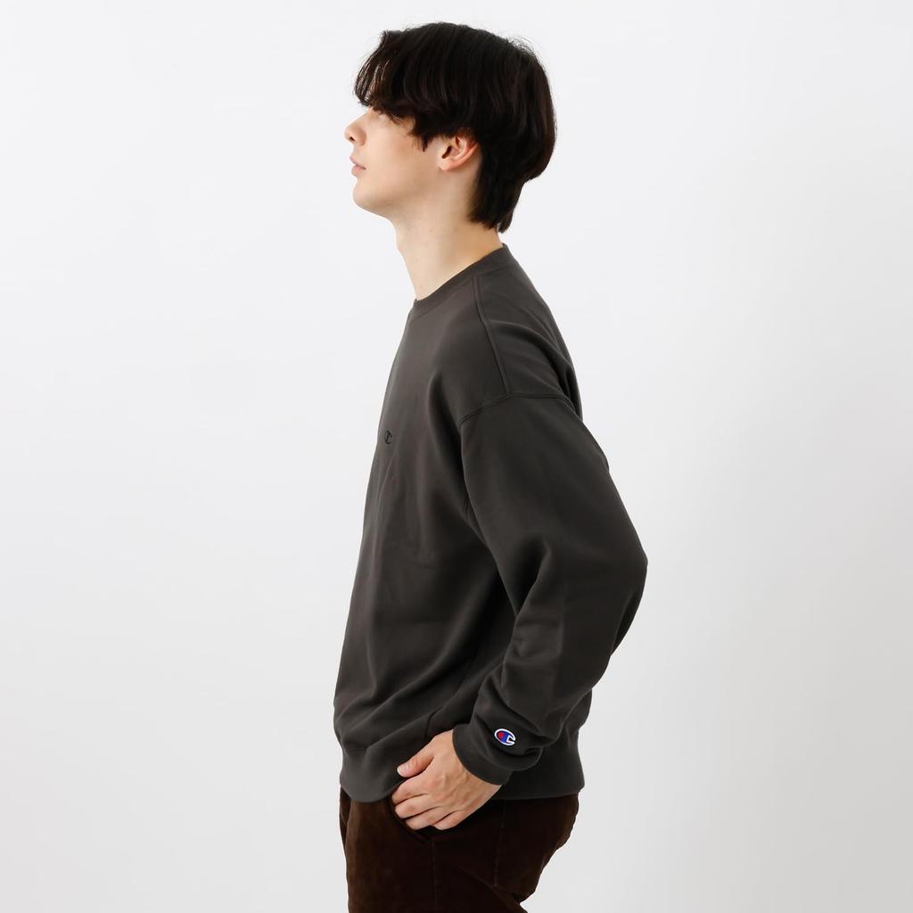 Champion Long Sleeve French Terry Crew Neck Off with Embroidered Logo and Relaxed Drop Shoulder Detail Men's Sweatshirt, Black, C8-A023Z, Fit,