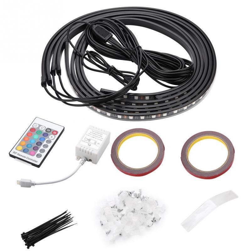 SODIAL 4x DC12V 9 LED RGB Car Interior Atmosphere Footwell Strip Light USB Charger