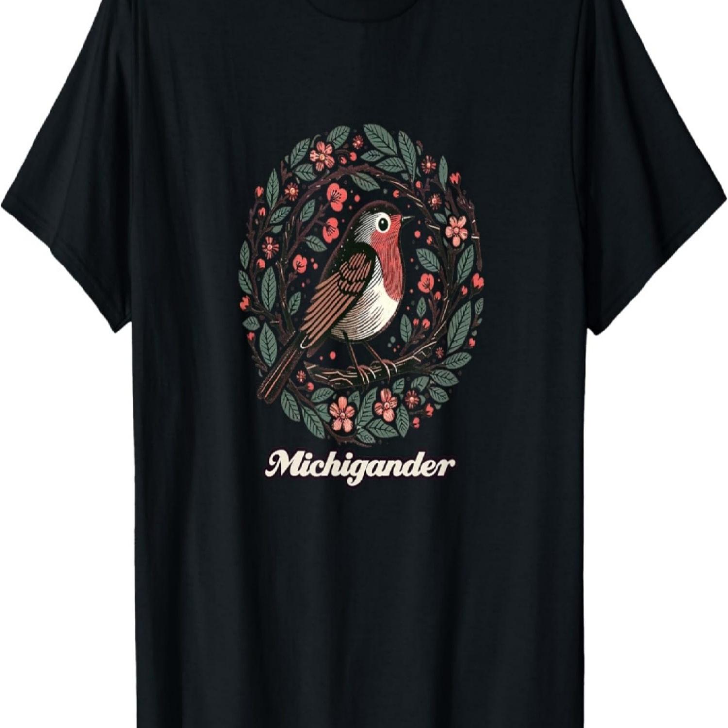 

Michigander State Bird Art Cherry Blossom and Robin Michigan T-Shirt(1) S