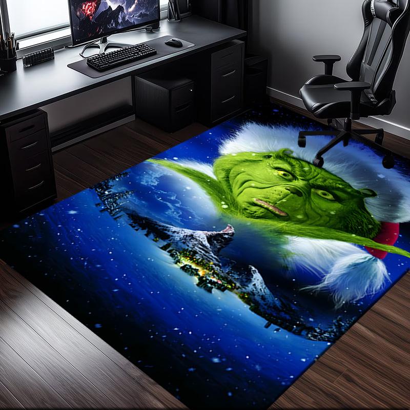 Grin-ch's Festive Adventure Rug Office Carpet Non-Slip Mat, Chair Rug Floor Covering for Gaming, Bedroom, Living Room , Home Decor Christmas Gift