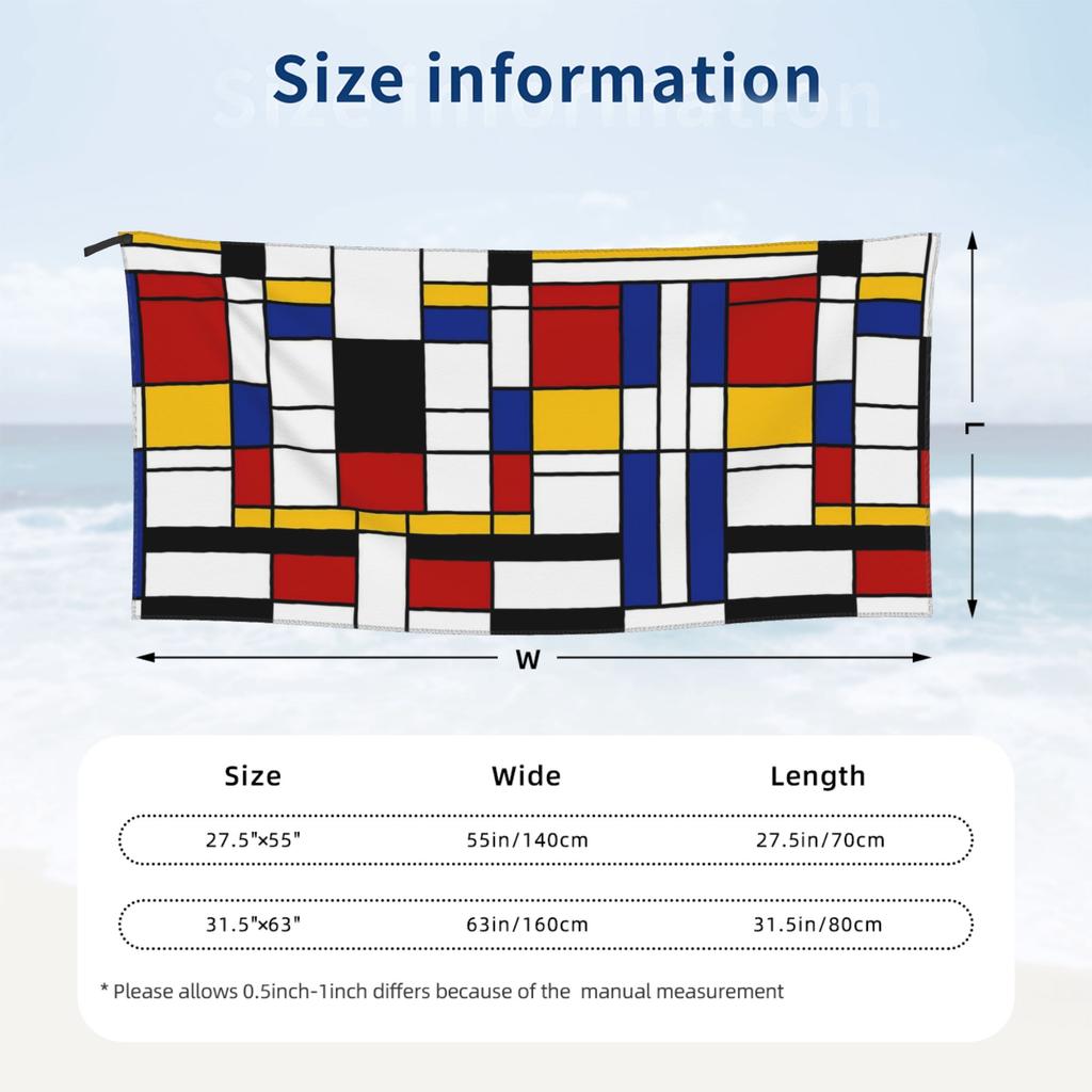 Piet Mondrian Beach Towel Soft Microfiber Quick Dry Absorbent Quick Towels For Swimming