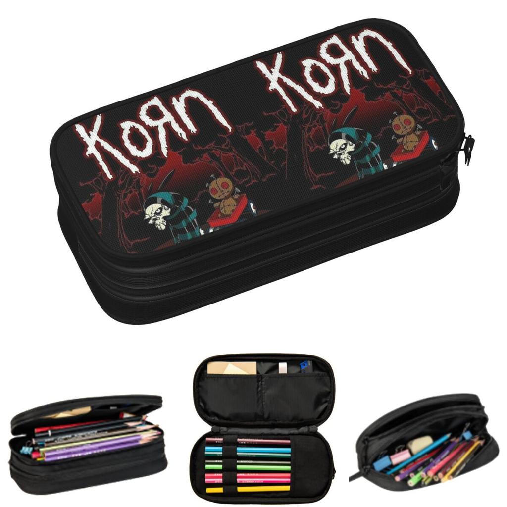 Korn Heavy Metal Band Album Tour 2024 Pencil Cases for Student Gifts Pen Box Pencil Bag Large Storage Pencil Pouch