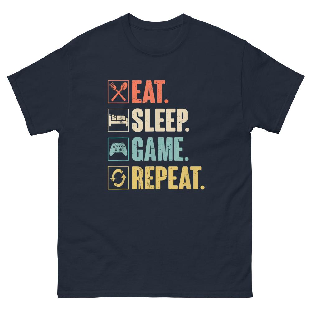 Gamer TShirt EAT SLEEP GAME Repeat Tee Video Game Fan Gift Clothing Graphic Short Sleeve Shirt Unisex Unisex Women AllSeason