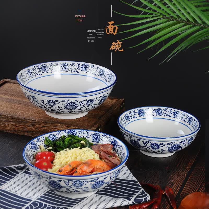 

Large Blue and White Ceramic Noodle Bowl Set