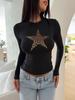 Diyun 2025 Spring/Summer Women's Y2K Star Print Slim Fit Crop Top Long Sleeve Tee