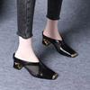2025 summer French metal pointed middle heel half slippers women wear new commuter bag head sandals thick heel high heels