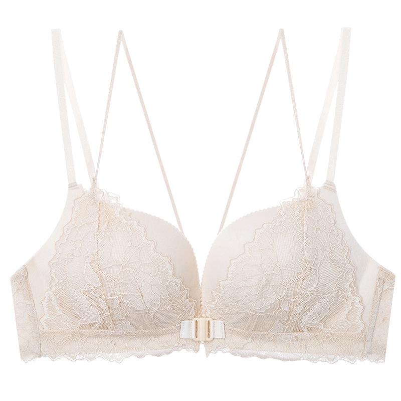 

8 French front buckle underwear women s thin big breasts show small sexy leopard print bra without steel ring pure lace beautiful back 90