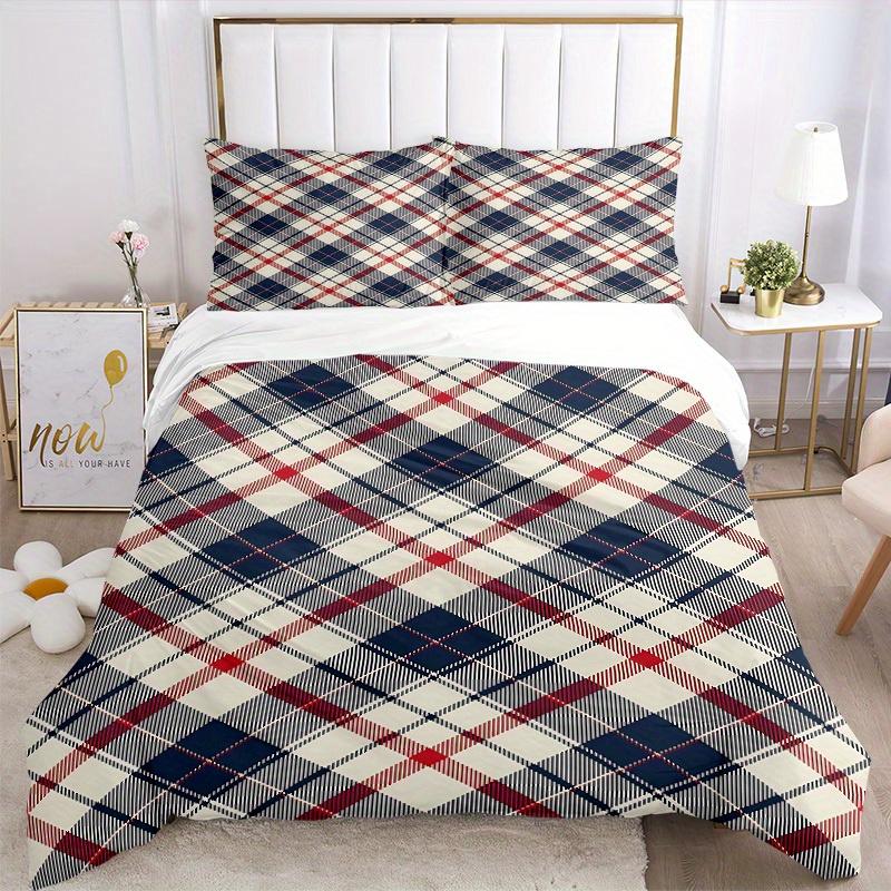 3pcs Tartan Pattern Bedding Set, Breathable and Soft, Suitable for All Seasons, Ideal for Home Use, Suitable for Bedroom Decor 21119