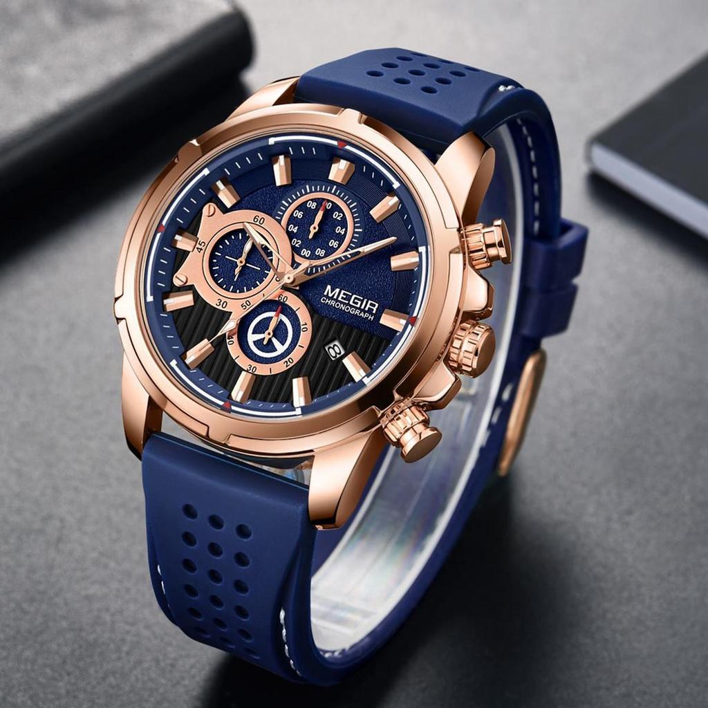 Relogio Masculino MEGIR Ny Sport Chronograph Silikon Herreklokker Toppmerke Luksus Quartz Clock Vanntett Big Dial Watch Herre